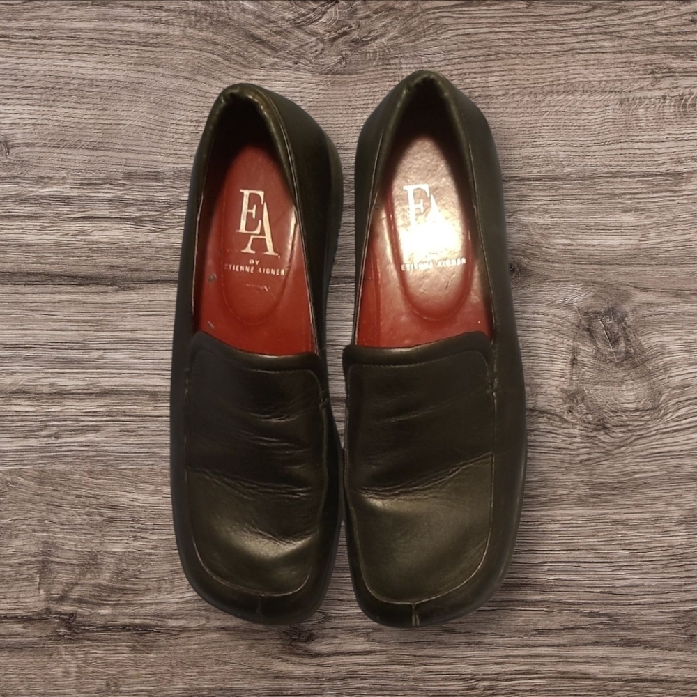 Etienne Aigner Black Leather Women's Slip-Ons